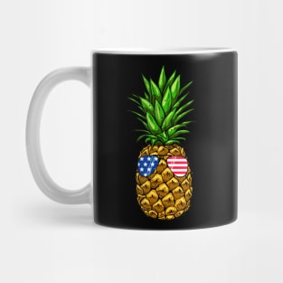 Hawaiian Pineapple American Flag Sunglasses 4th of July Mug